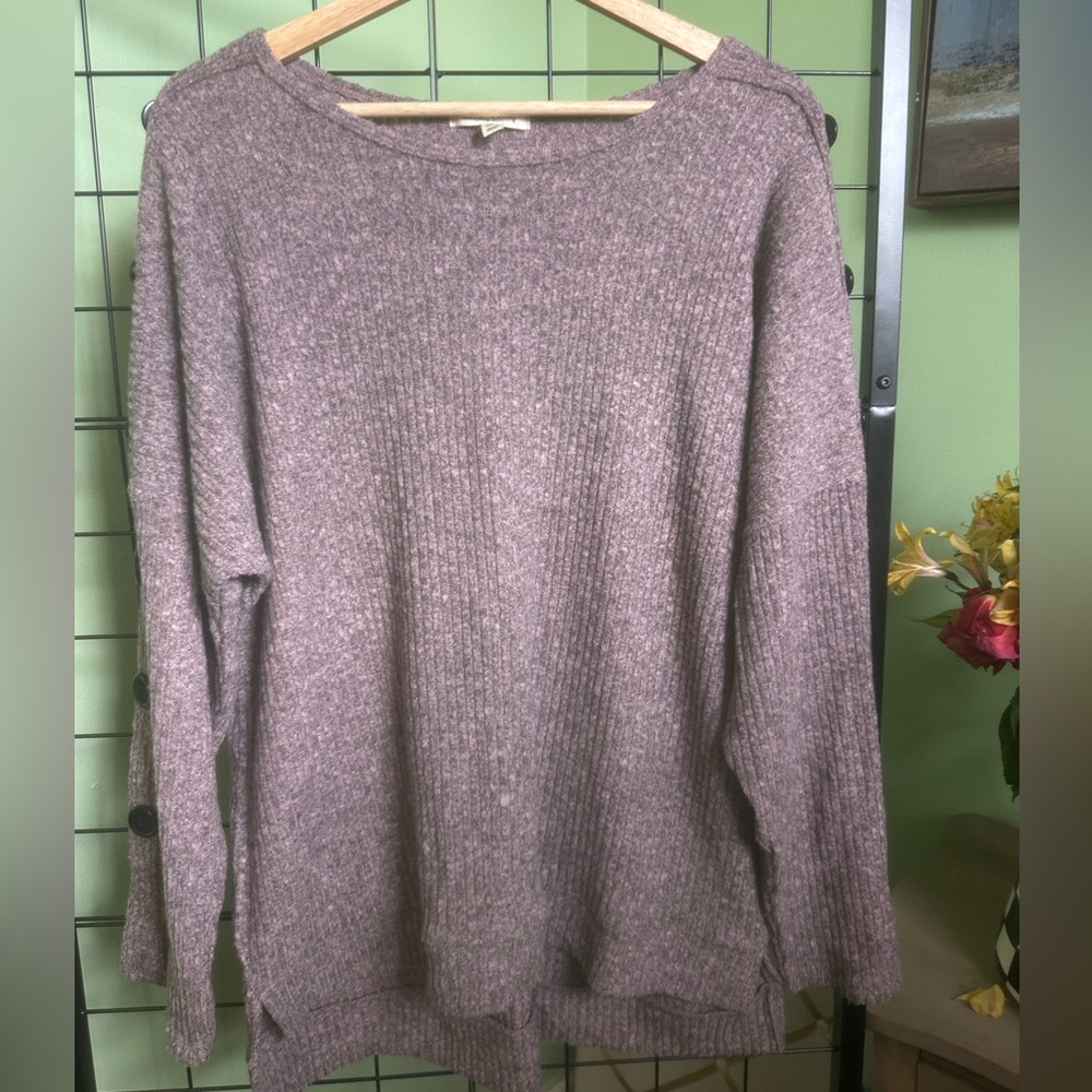 Don't Stop Believing women's XL sweater in Plum